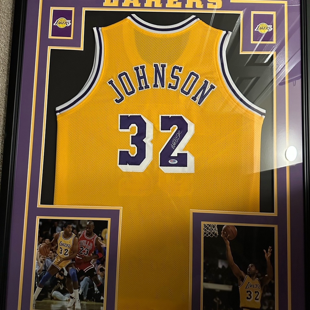 Nike Yellow and Purple Lakers Jersey Display
